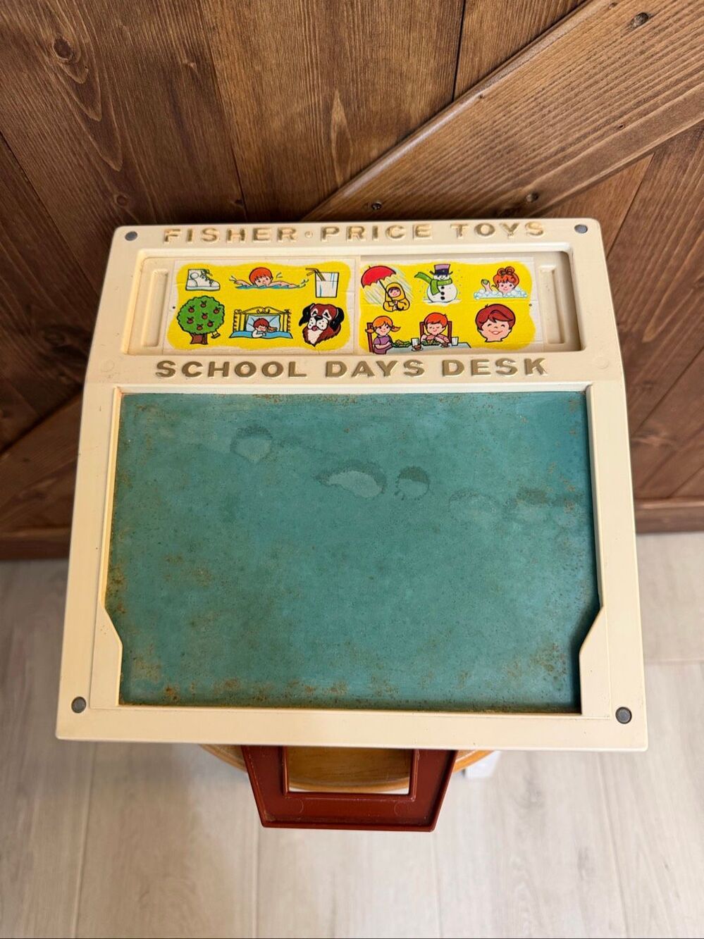 Vintage Fisher-Price School Days Desk Learning Activity Toy Blue Chalkboard (913